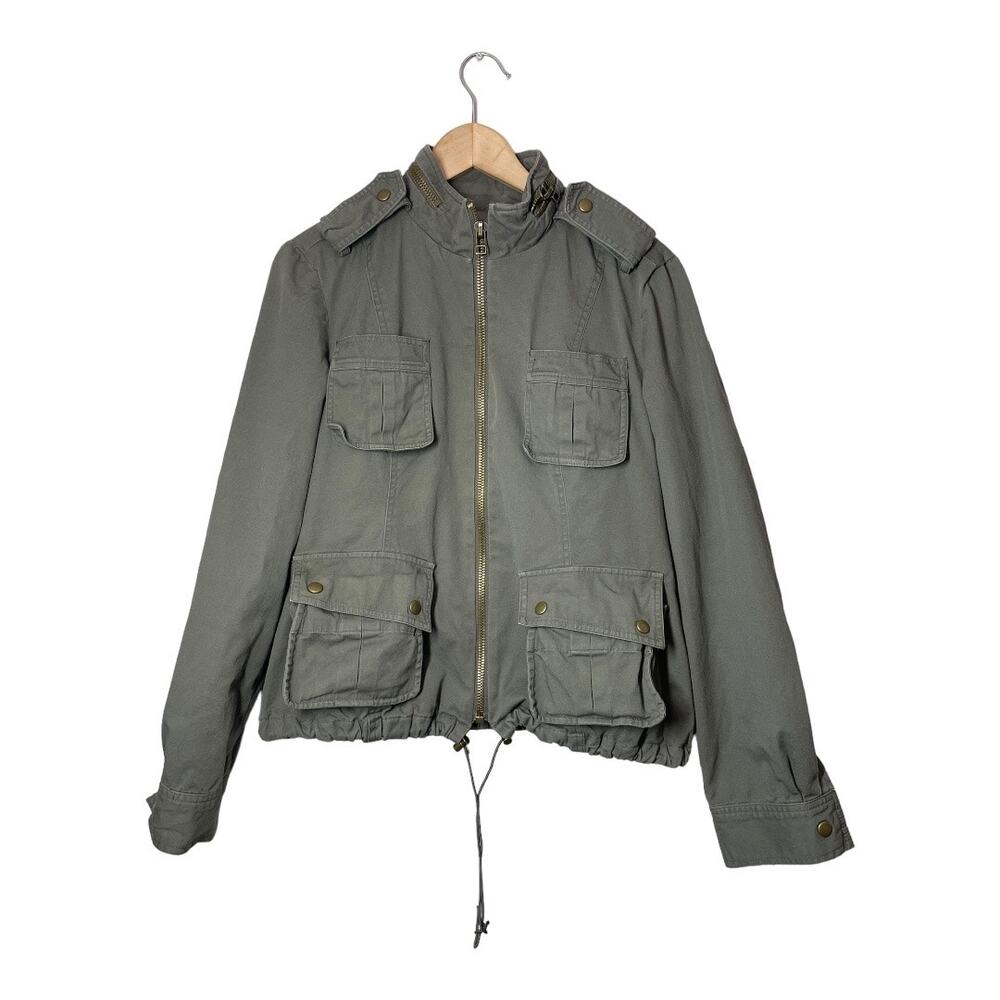Kenna-T Military Safari Jacket Olive Green Cargo Pockets Sz Large Field Utility